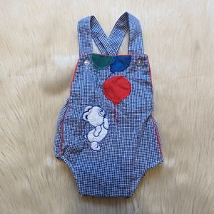 Vintage blue plaid onesie with bear and balloons size 12 M